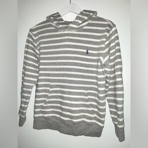 POLO Ralph Lauren KIDS Size S (8) Gray White Stripe Pullover Hoodie 100% Cotton